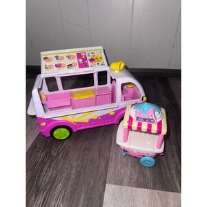 Shopkins Ice Cream Truck and Scoop Ice Cream Cart Playset Pink White Toy Lot